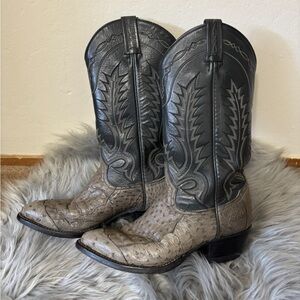 Tony Lama Vintage Wing Tip Gray Ostrich Western Cowboy Size 7D